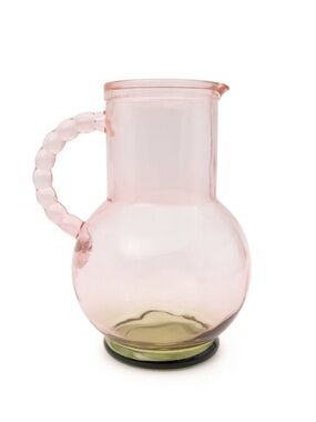 New! Target Bullseye Playground Pink & Green Tinted Glass Pitcher, Beaded Handle